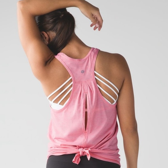 Lululemon Salute the Sun Tank – Heathered Yum Yum Pink Size 4 Tie Up Split Back - Picture 2 of 9